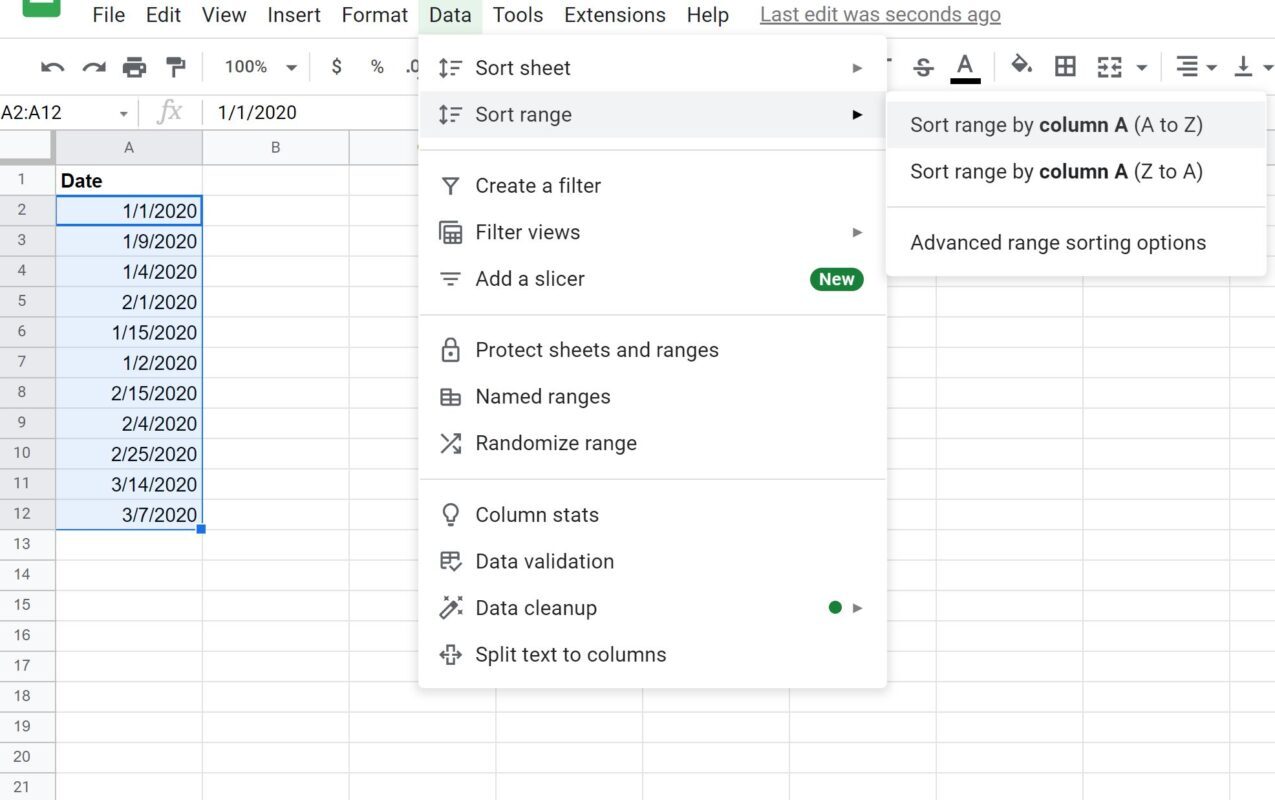 sortdate3-1 sort by date in Google Sheets