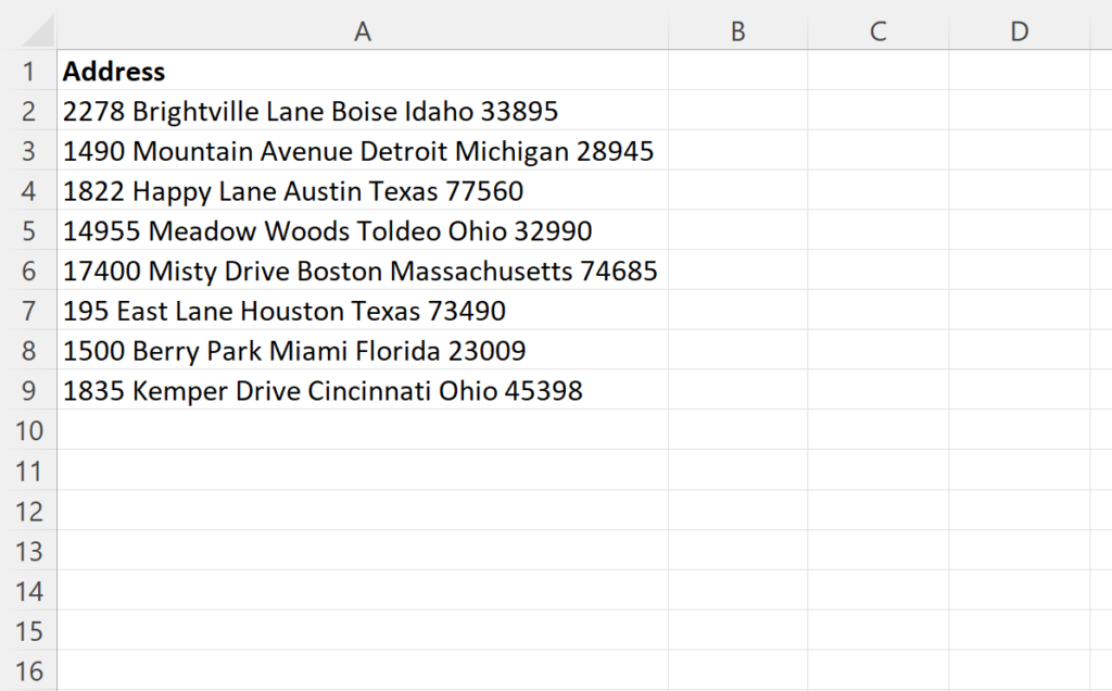 How can I separate an address without using commas in Excel? 2