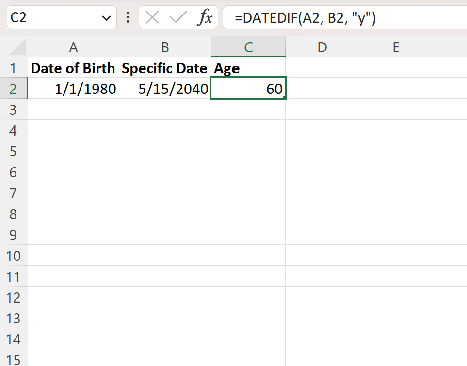 Excel calculate age on specific date