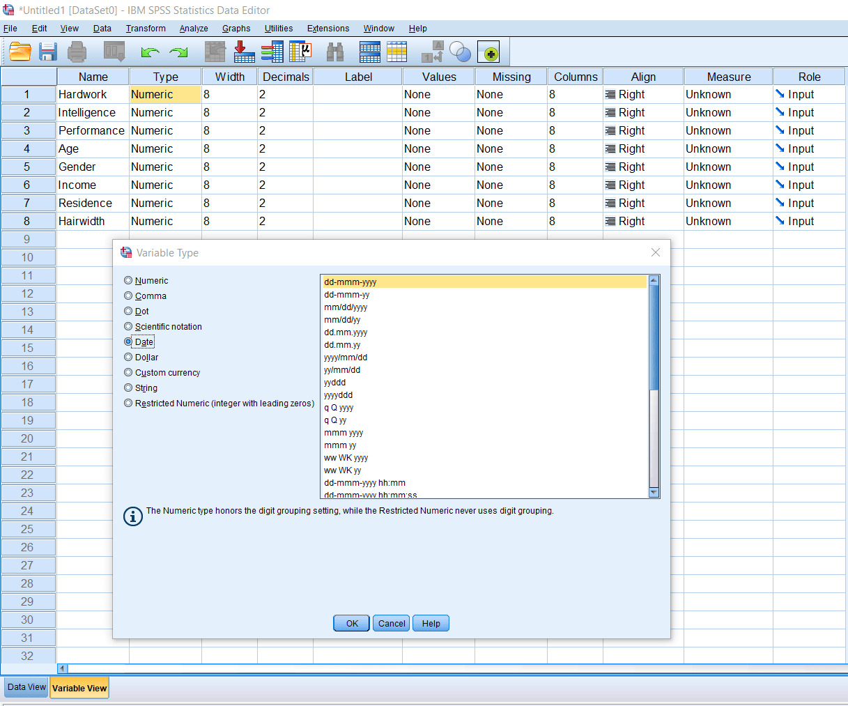 SPSS Date and Timestamps Variable