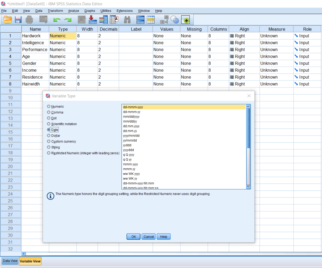SPSS Date and Timestamps Variable