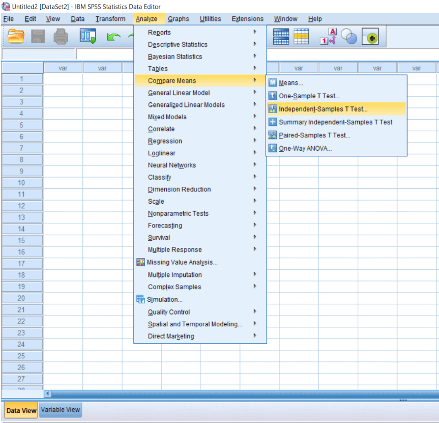 Define Input of Independent Sample T-Test
