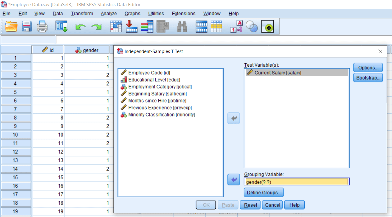 Define Input of Independent Sample T-Test