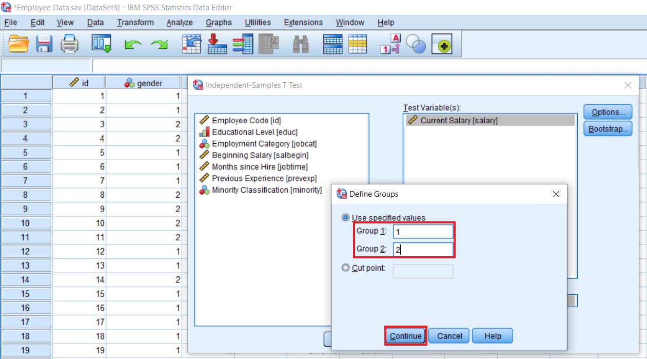 Define Input of Independent Sample T-Test