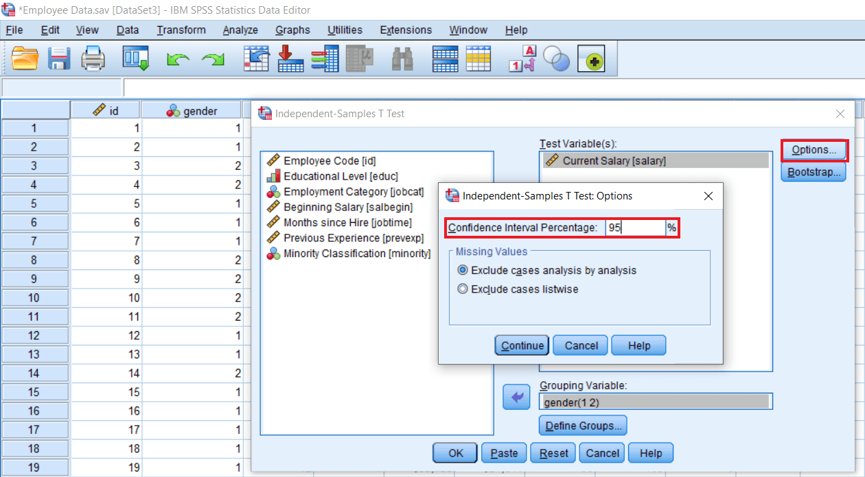 Define Input of Independent Sample T-Test