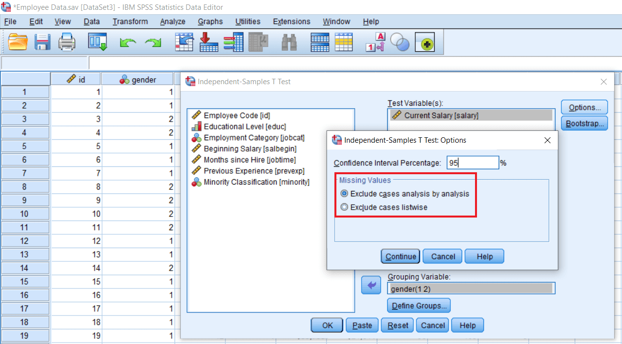 Define Input of Independent Sample T-Test