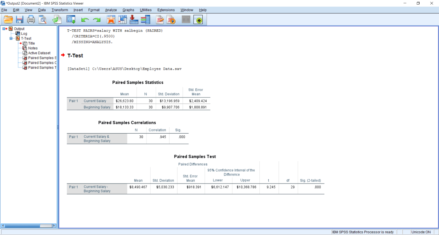 Output of Paired Sample T-test