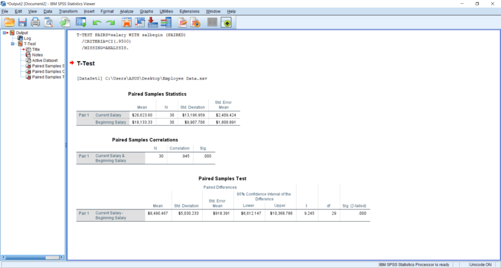 Output of Paired Sample T-test