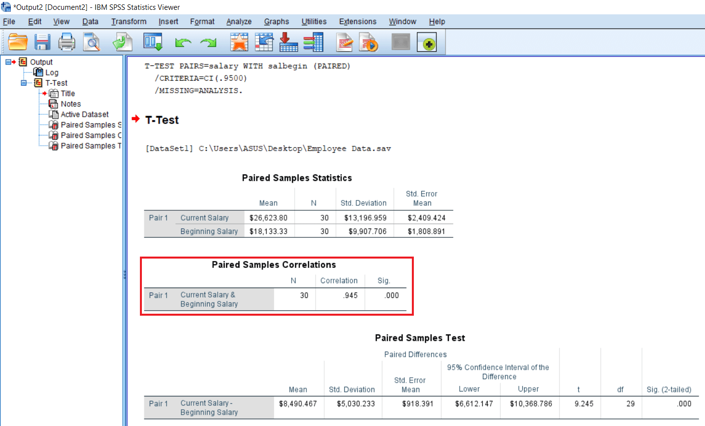 Output of Paired Sample T-test