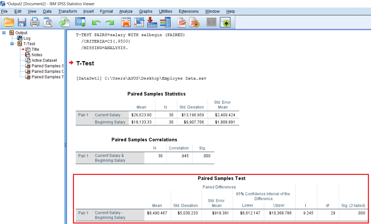 Output of Paired Sample T-test