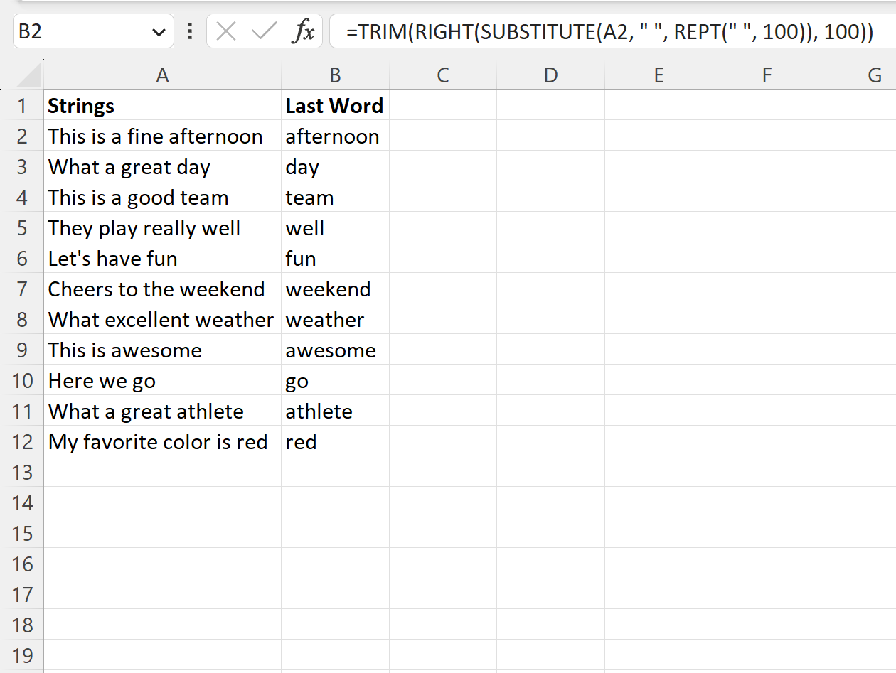 Excel search from right