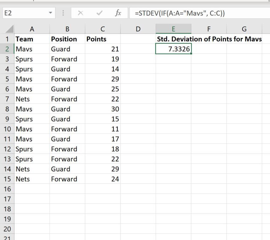 standard deviation IF formula in Excel