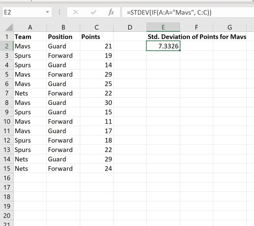 How do you perform a Standard Deviation IF calculation in Excel? 2