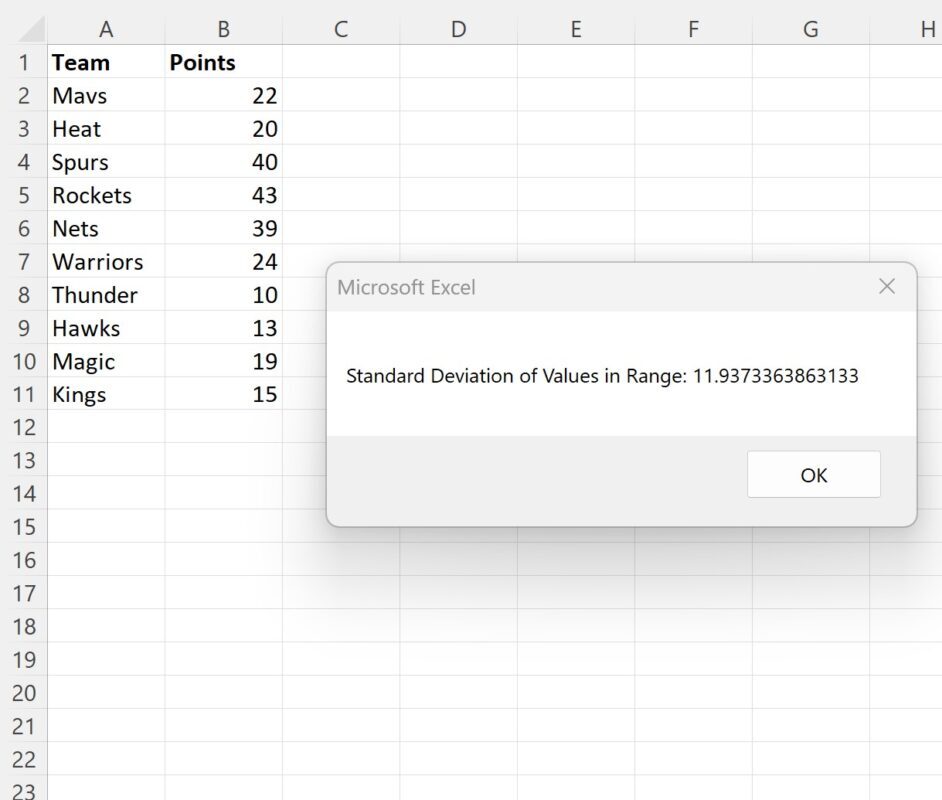 VBA standard deviation of values in range