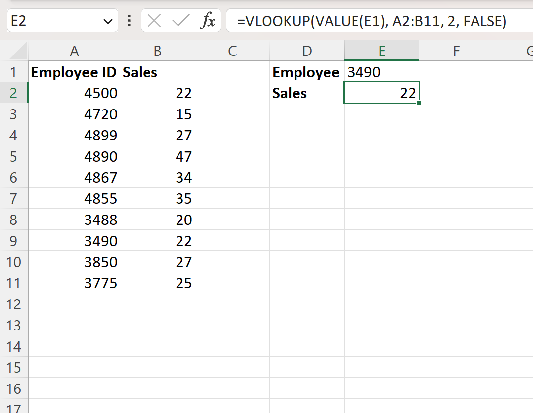 Excel VLOOKUP number stored as text