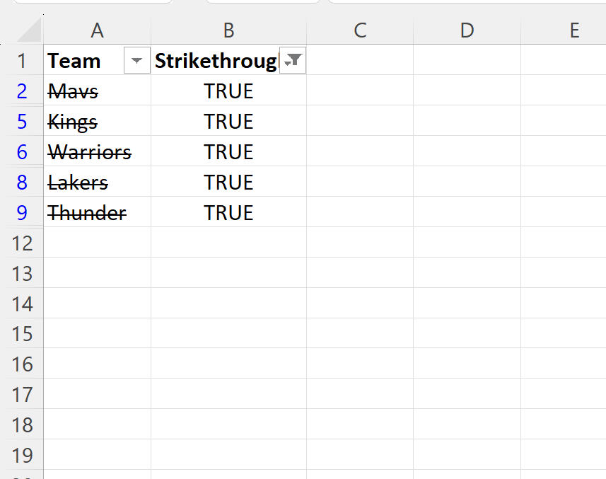 Excel filter by strikethrough