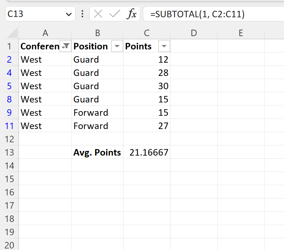 Excel SUBTOTAL AVERAGE