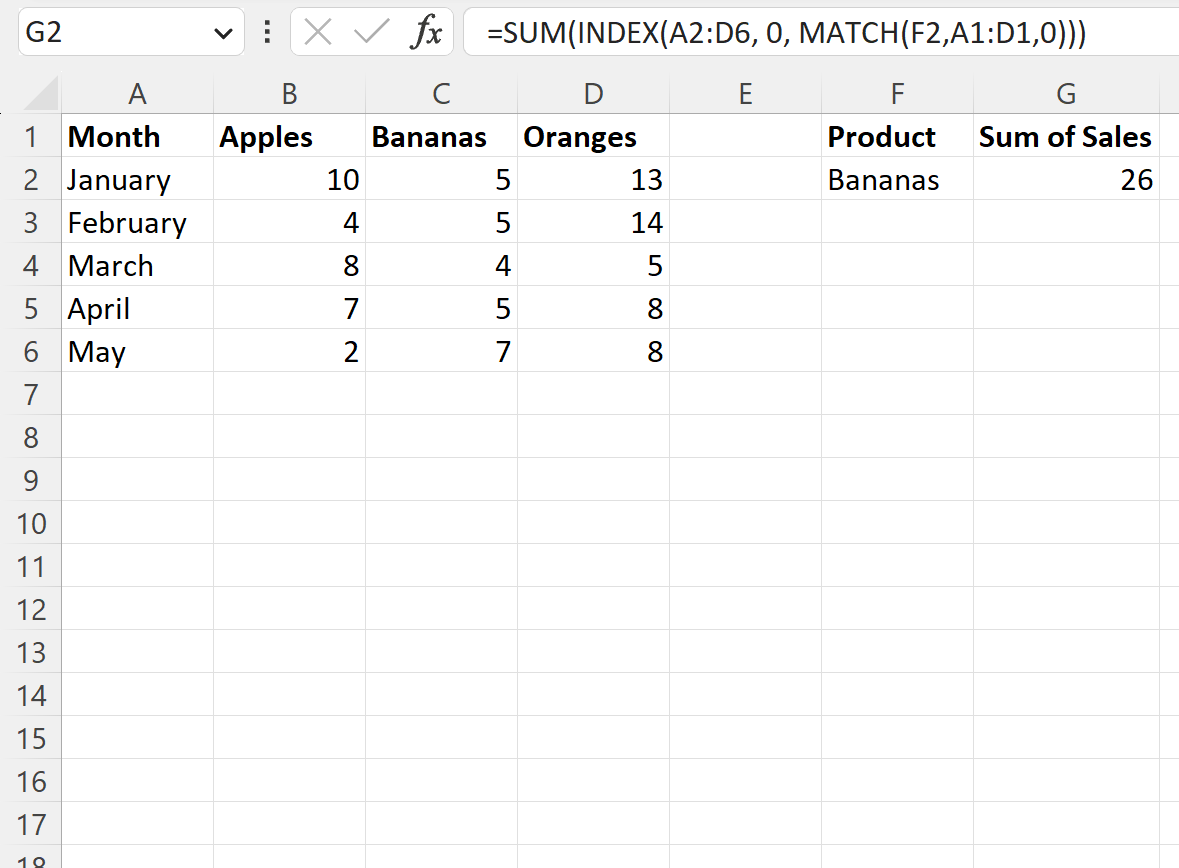 Excel SUM INDEX MATCH