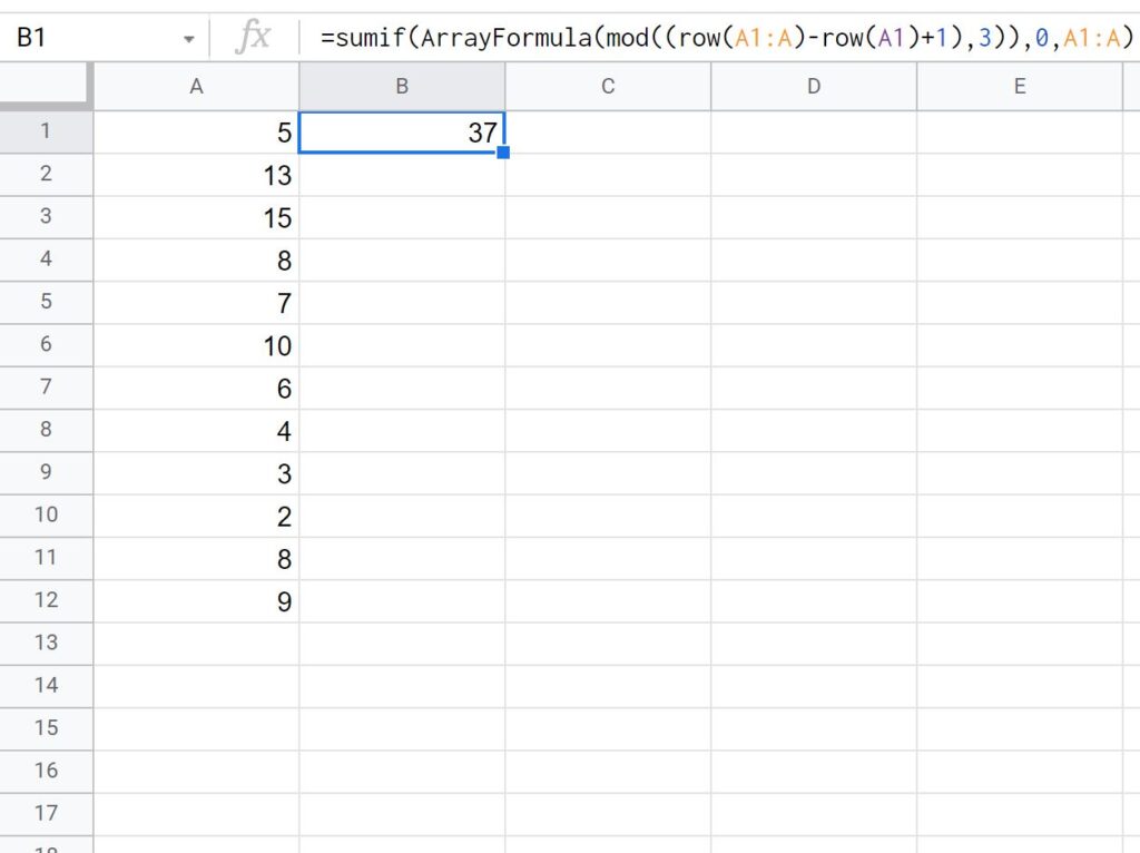How can I sum every nth row in Google Sheets? Can you provide some examples? 2