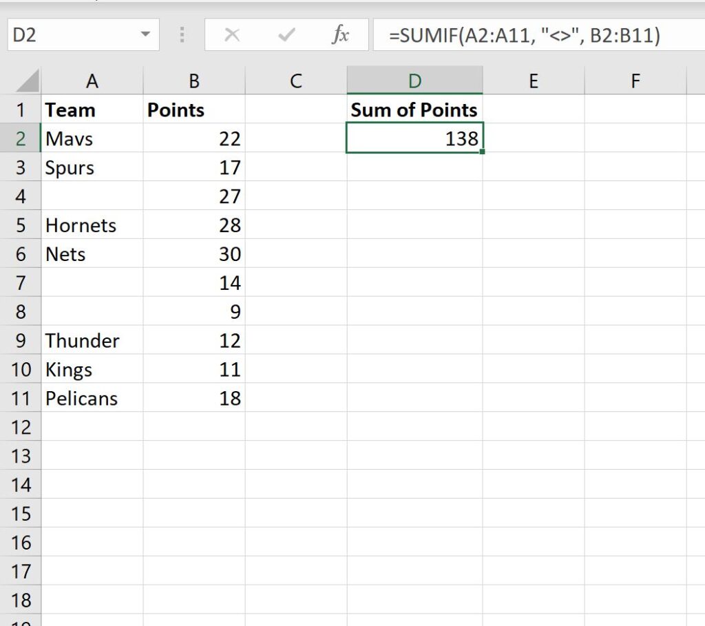 How can I calculate the sum of cells in Excel only if they are not blank? 2