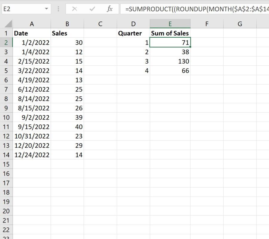 Excel sum by quarter