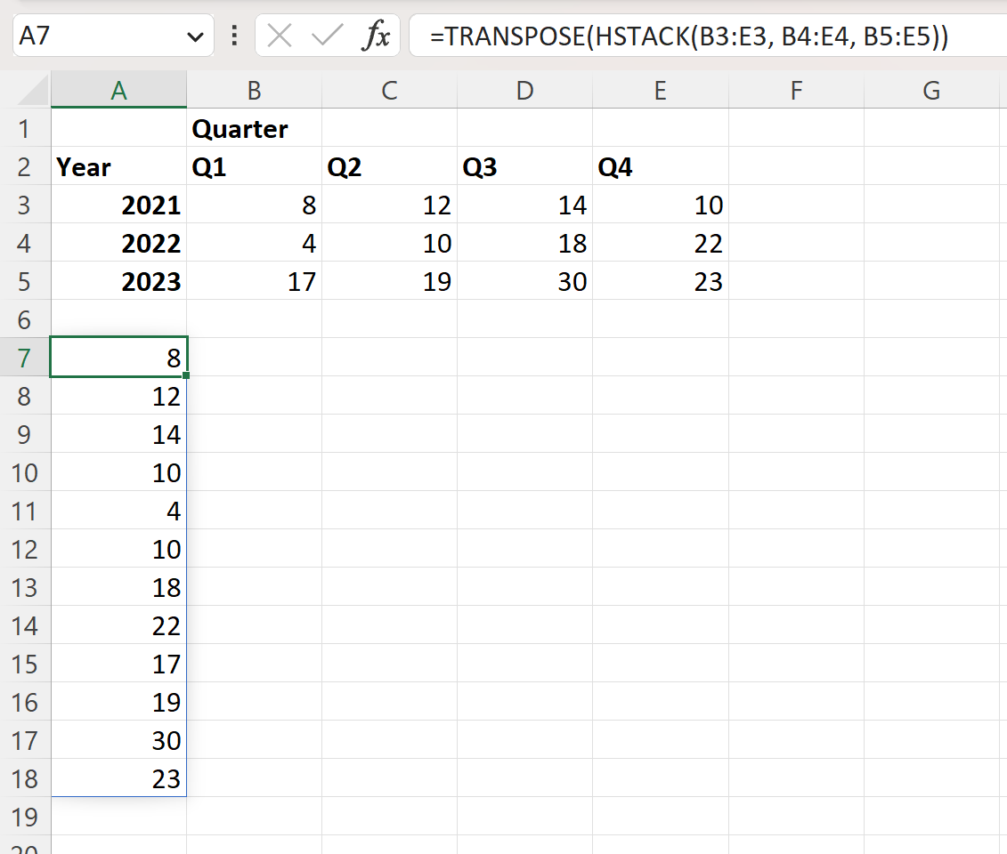 Excel convert table to vertical list
