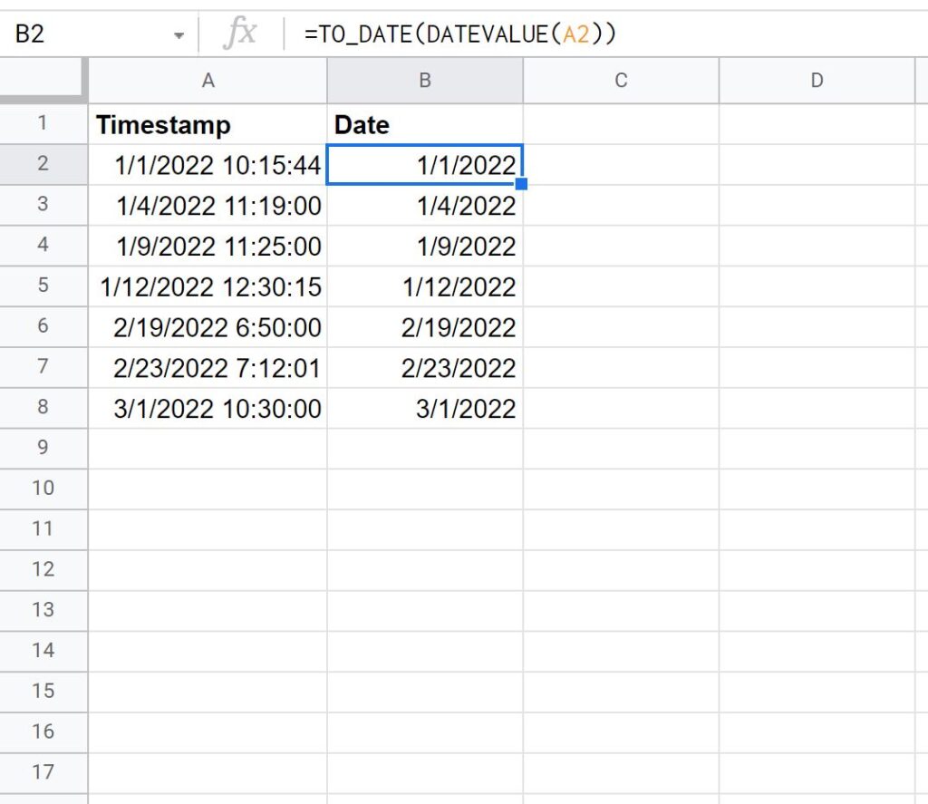 How do I convert a timestamp to a date in Google Sheets? 2