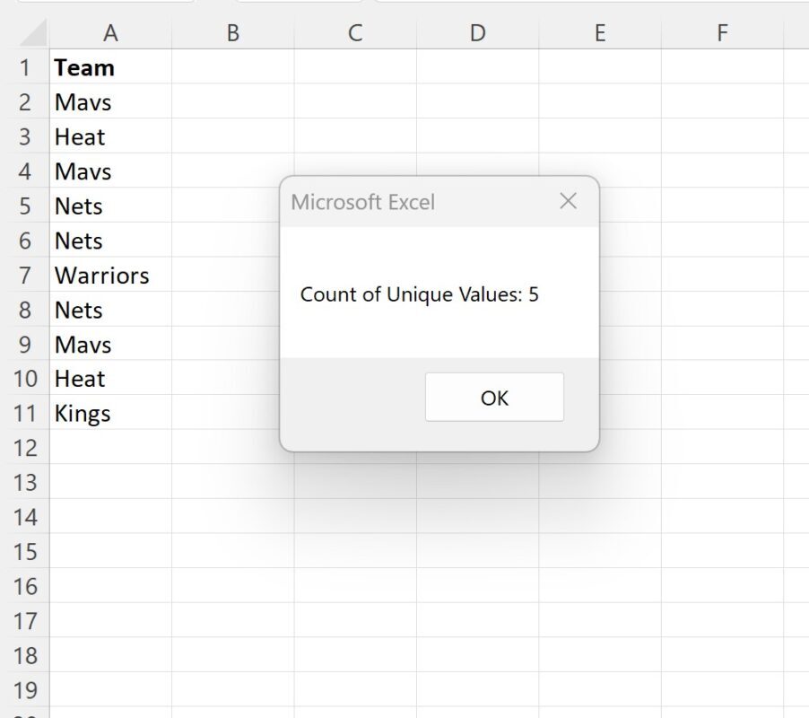 VBA count unique