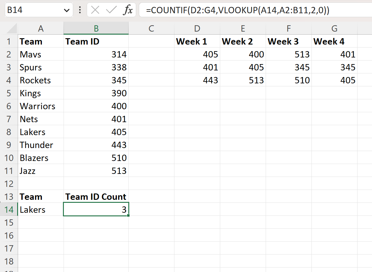 Excel VLOOKUP with COUNTIF