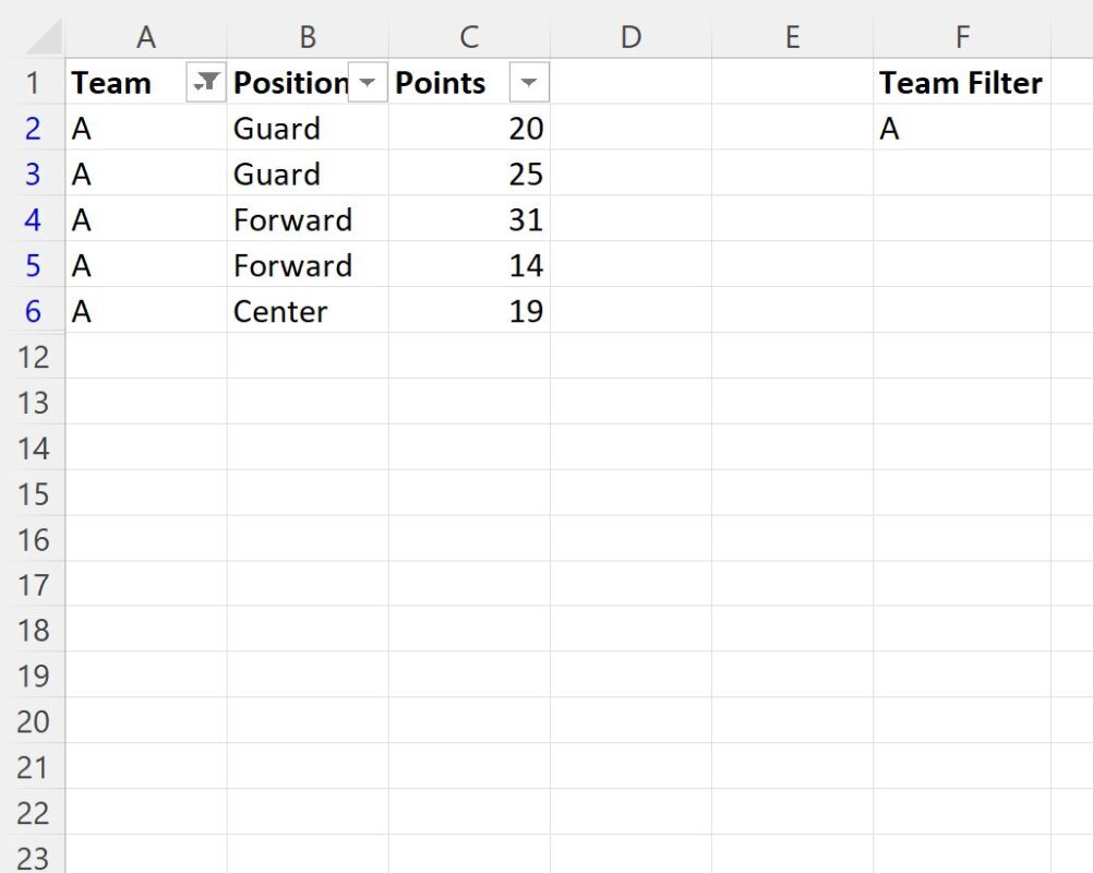 VBA filter column based on cell value