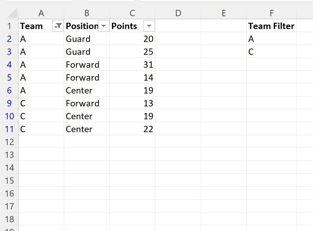 VBA filter column based on multiple criteria