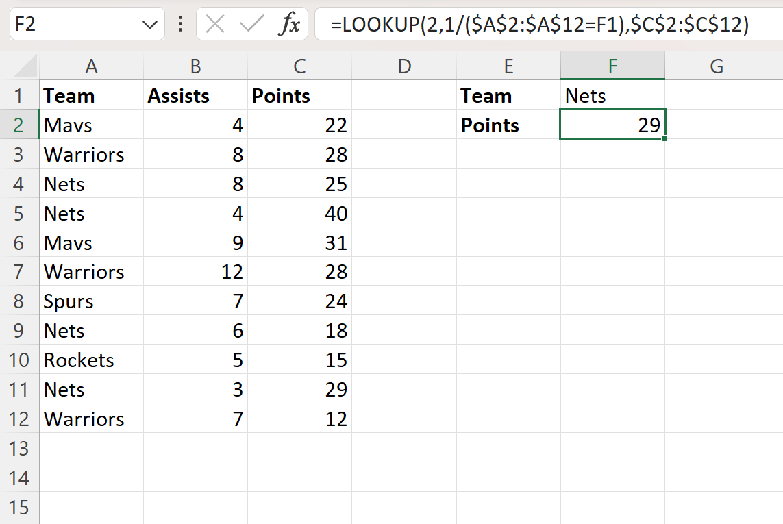 Excel VLOOKUP return last matching value