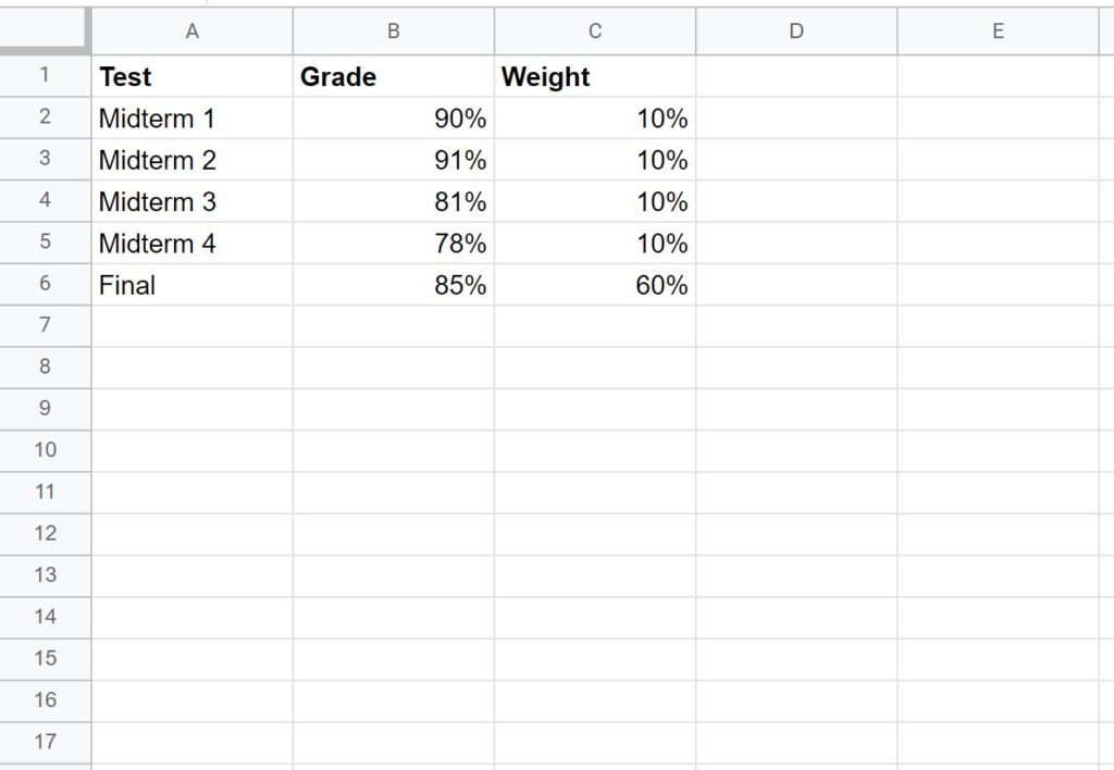 How do I calculate a weighted percentage in Google Sheets? 2
