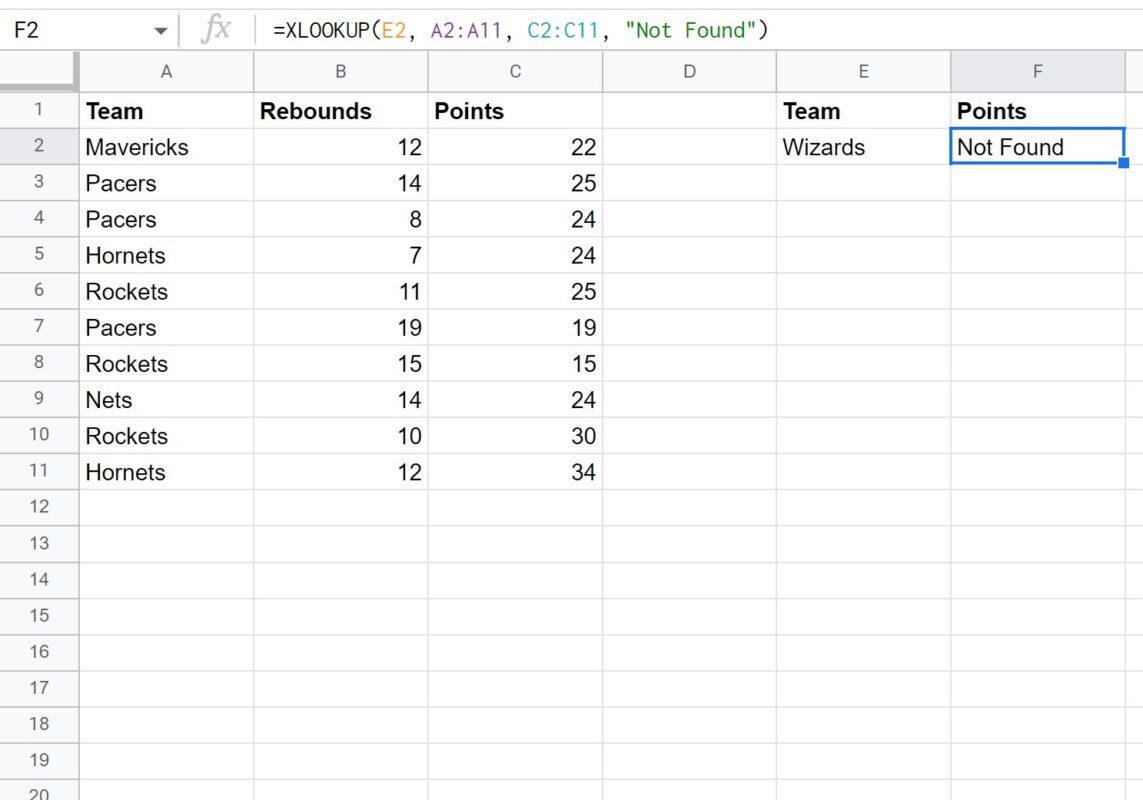 Google Sheets XLOOKUP function with missing value