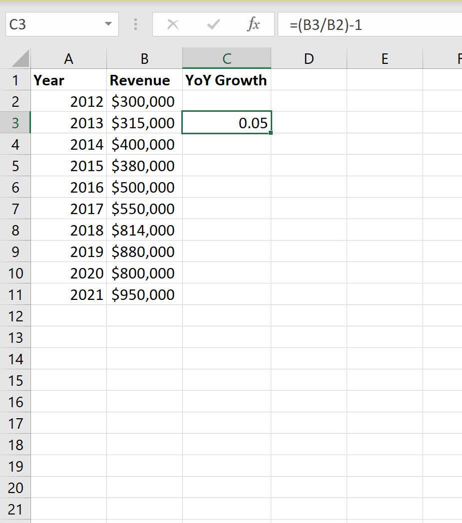 Year Over Year Growth In Excel