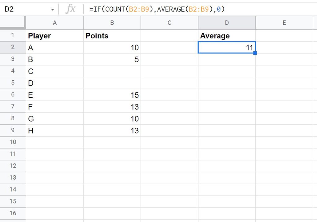 How can I use Google Sheets to calculate the average of a range of cells, excluding any cells that are blank? 2