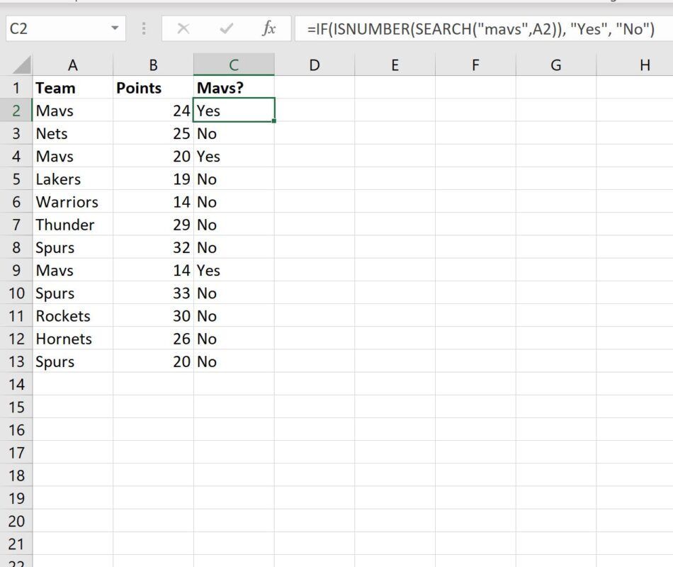 Excel if contains example