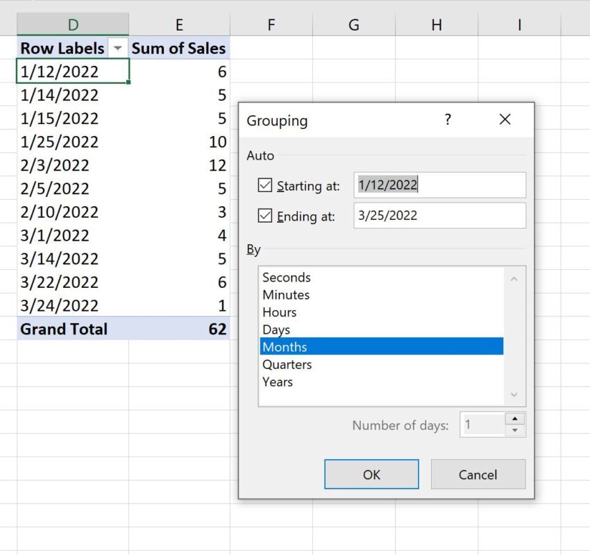 Excel group data by months