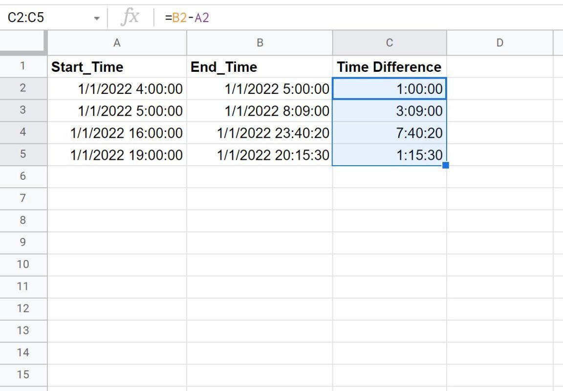 Time difference in Google Sheets
