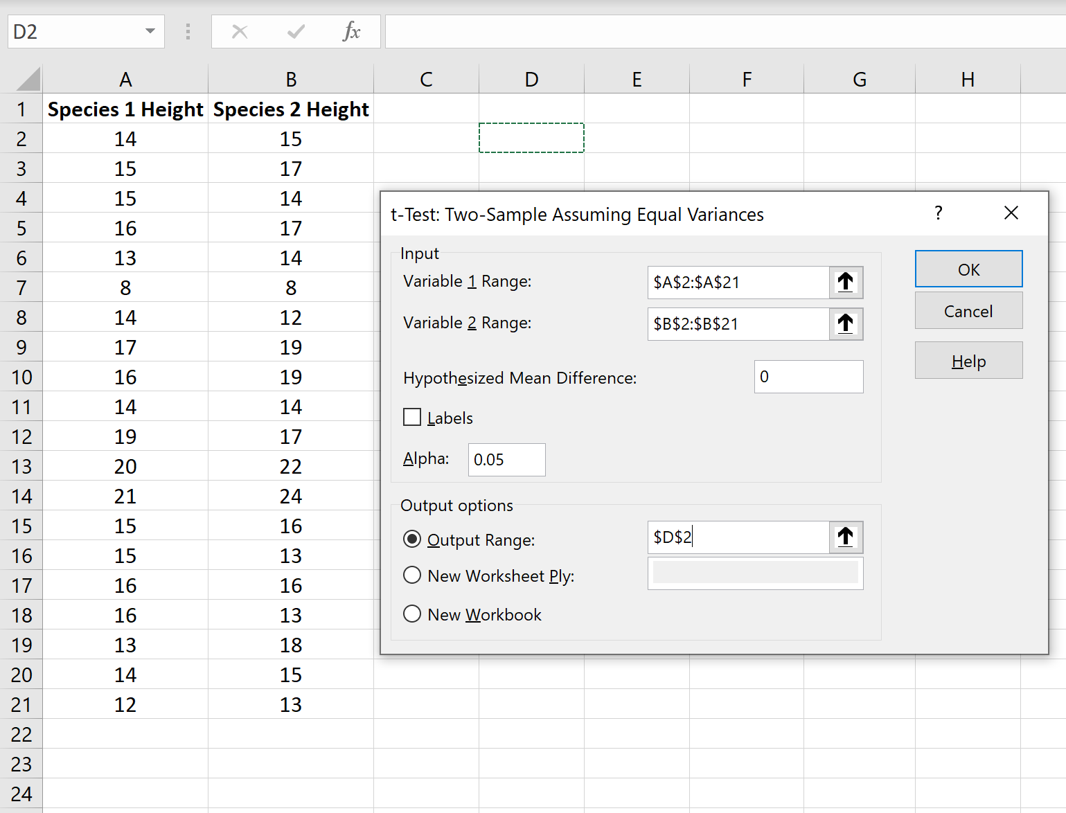 twosampexcel5 Two sample t-test with equal variances in Excel