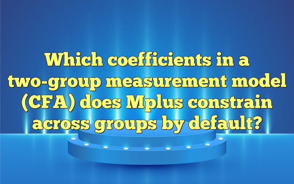 Which coefficients in a two-group measurement model (CFA) does Mplus constrain across groups by default?